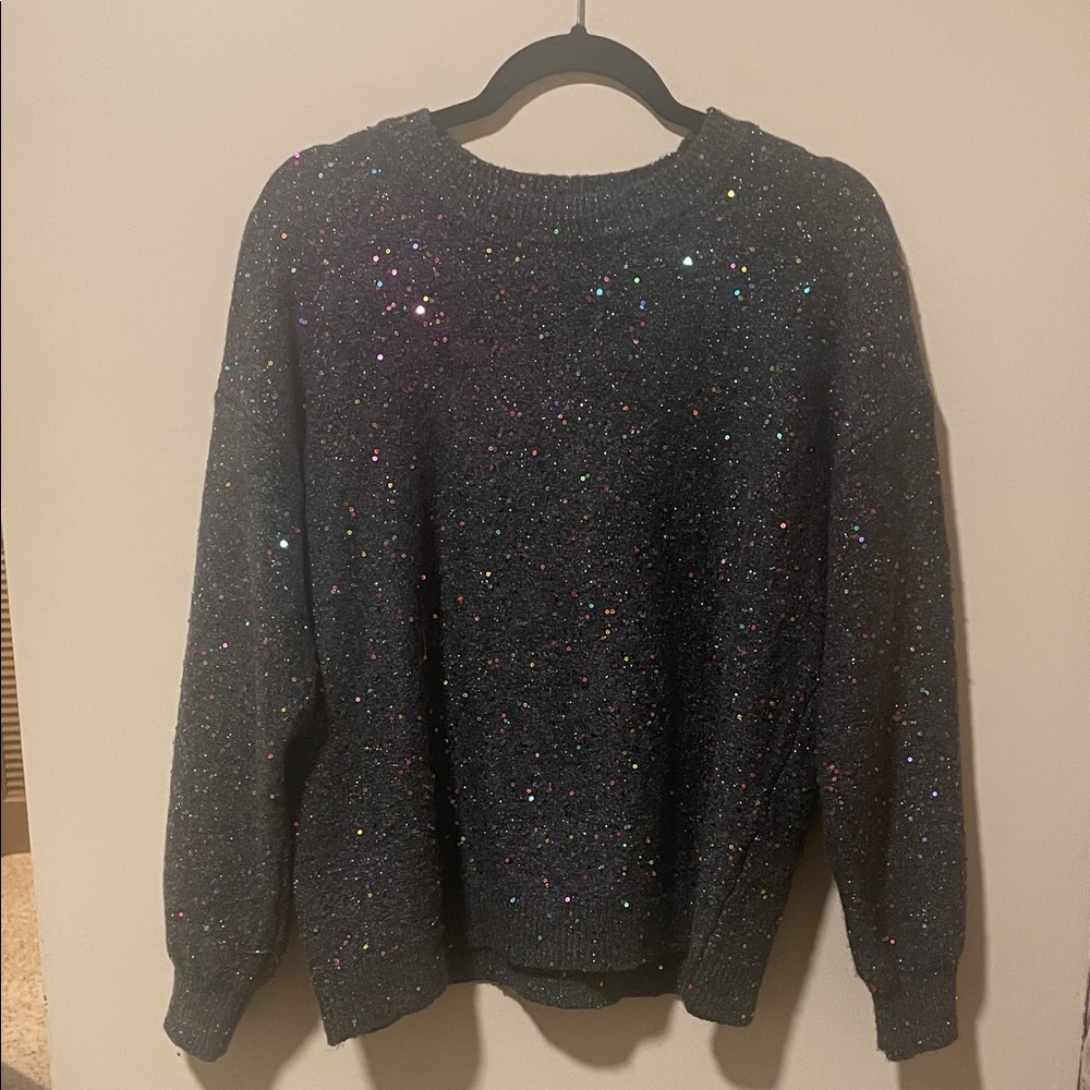 LOFT Gray Sweater with Colorful Sequins